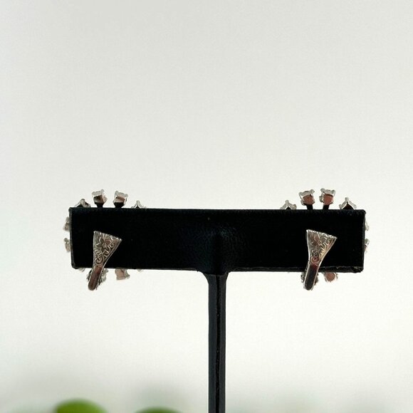 Vintage Sterling Clip-On Earrings, 1940s Rhinestone Starburst - Picture 7 of 7